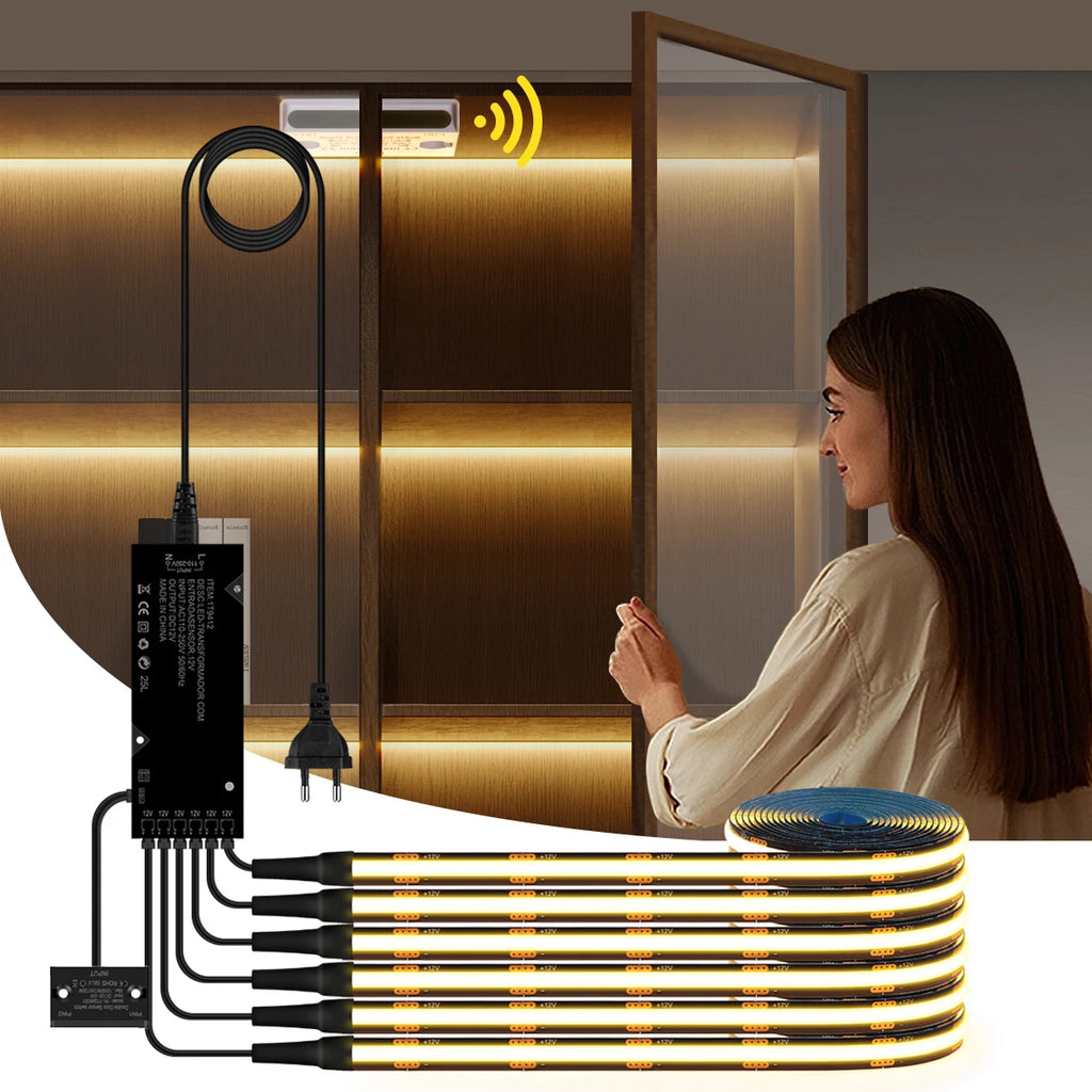 Door Motion Sensor COB Light Smart Switch LED Strip Night Light DIY Black PCB LED Tape Cabinet Wardrobe Lamp Staircase Backlight