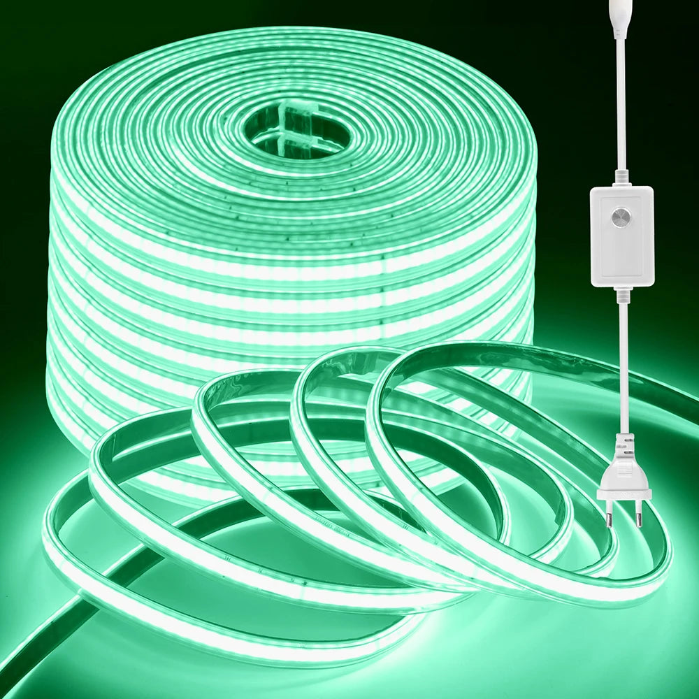 220V 10 Colors Dimmable COB LED Strip Light 240 LEDs Flexible Tape Dimmer EU Power Plug Kit TV Night Lights Home Linear Lighting
