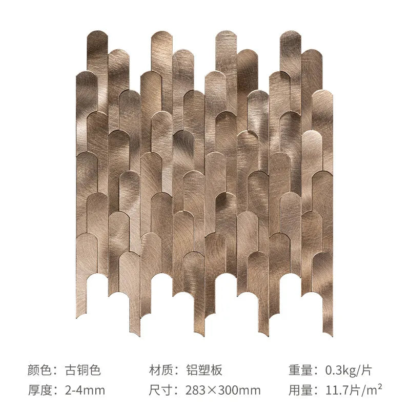 Long Strip 3D Metal Mosaic Tile Peel and Stick Self Adhesive Wall Sticker for Coffee Bar Bathroom Backsplash Wall Decor