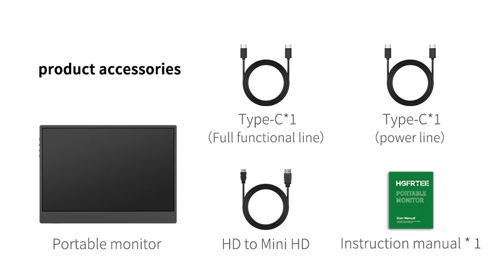 HGFRTEE 14.1 Inch Portable Monitor 1200P 16:10 Aspect Ratio 63%sRGB Second Screen for Laptop Gaming Compatible with Switch PS4/5