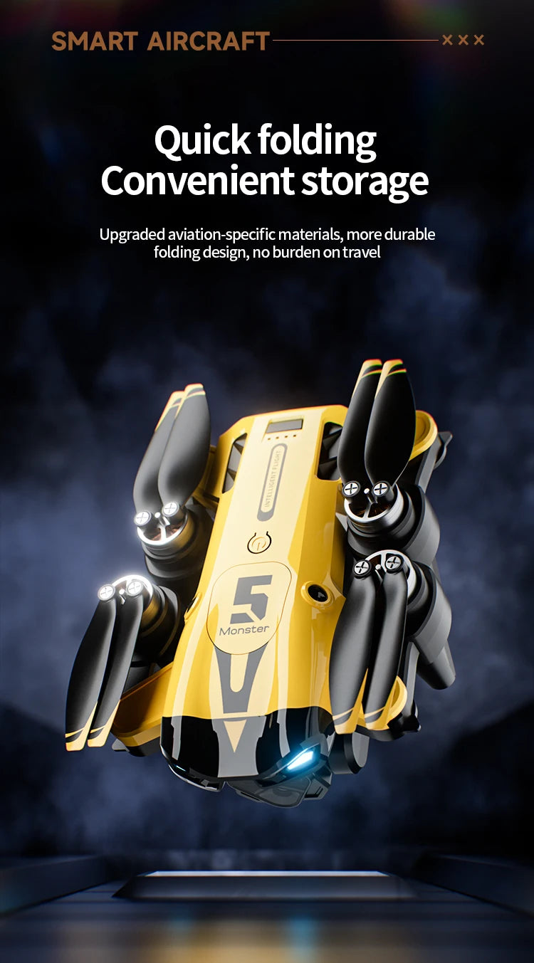 4K Camera Drone with GPS, Obstacle Avoidance, and Foldable Frame - Yellow Tidesmit