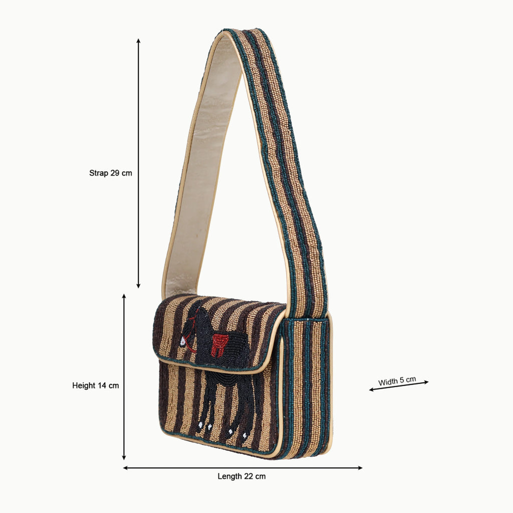 Beaded Bohemian Flap Shoulder Bag With Animal Horse Pattern Single Strap Women Fashion Handbag Daily Use