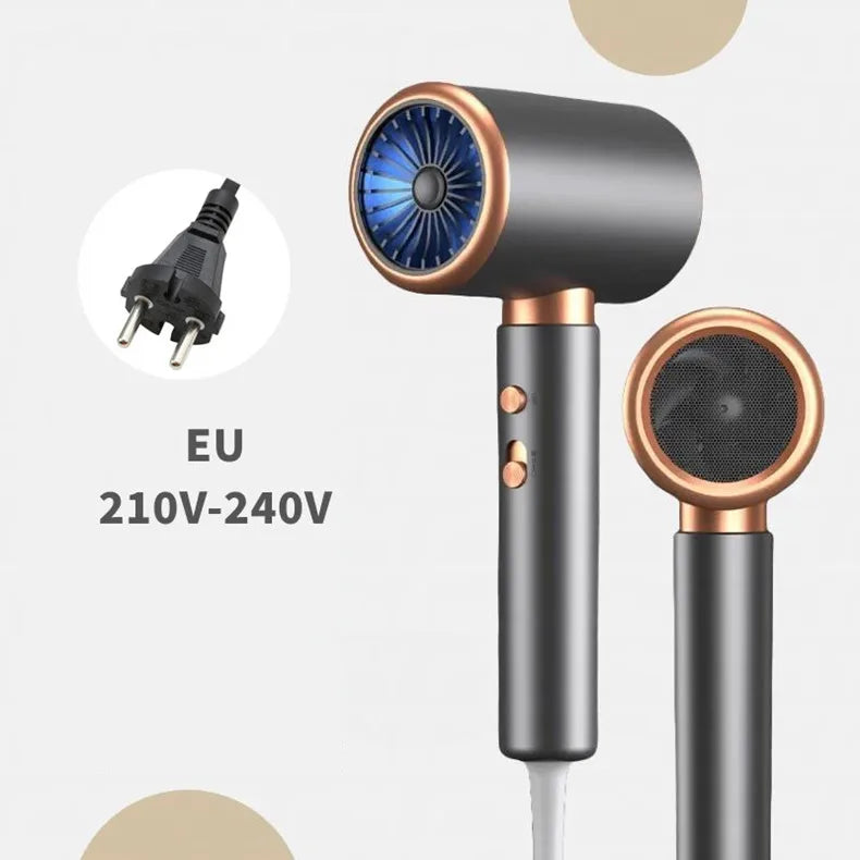 2400W high-speed grey hair dryer with rose gold accents, blue light ionic tech, and EU plug for professional salons.