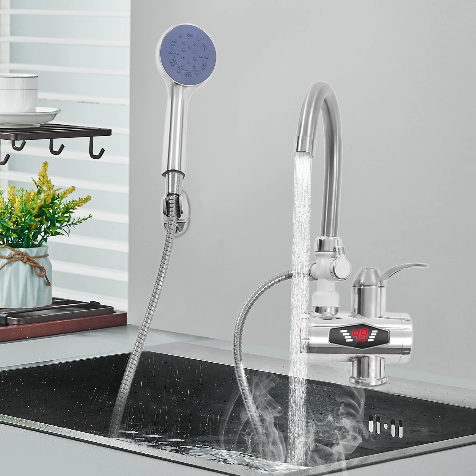 3000W Electric Hot Water Faucet, 360° Rotatable Instant Water Heater with LCD Display, Tankless Electric Tap with 3-Mode Heating for Kitchen, Bathroom, RV (IPX4 Waterproof)