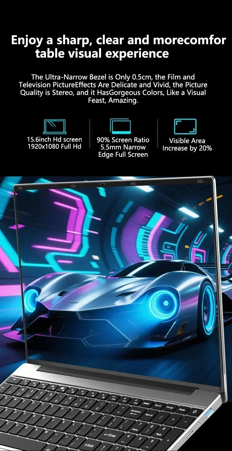 15.6 Inch Ultra Slim Windows 11 Laptop Computer 32GB RAM 512GB 1TB SSD Intel i9 9900 Notebook Gamer 1920x1080 Office PC Max Pro