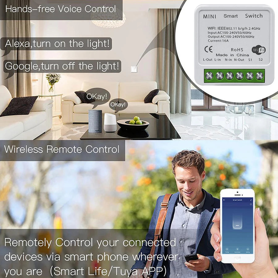 Tidesmit WiFi Smart Switch Mini - 2-Way Breaker for Home Automation Tidesmit
