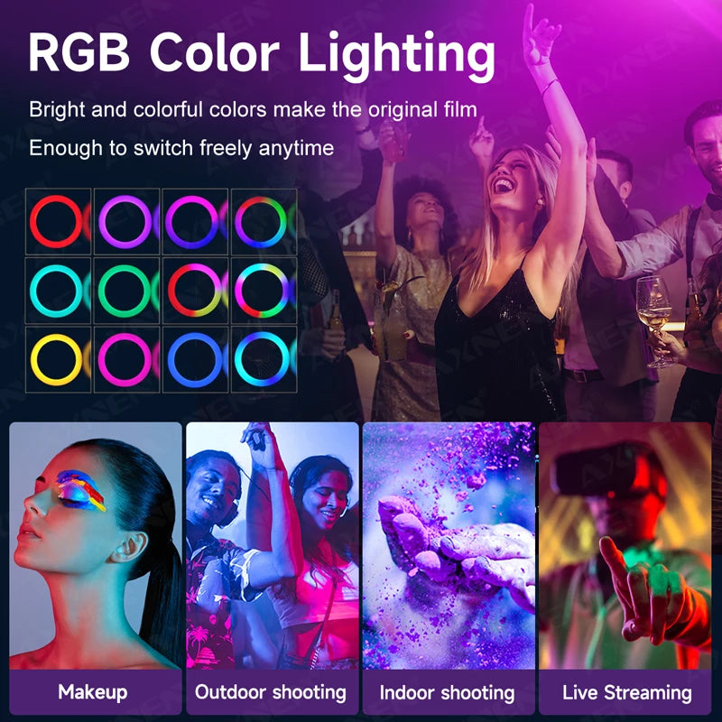 26cm RGB LED Ring Light with Phone Holder and Remote Control Tidesmit