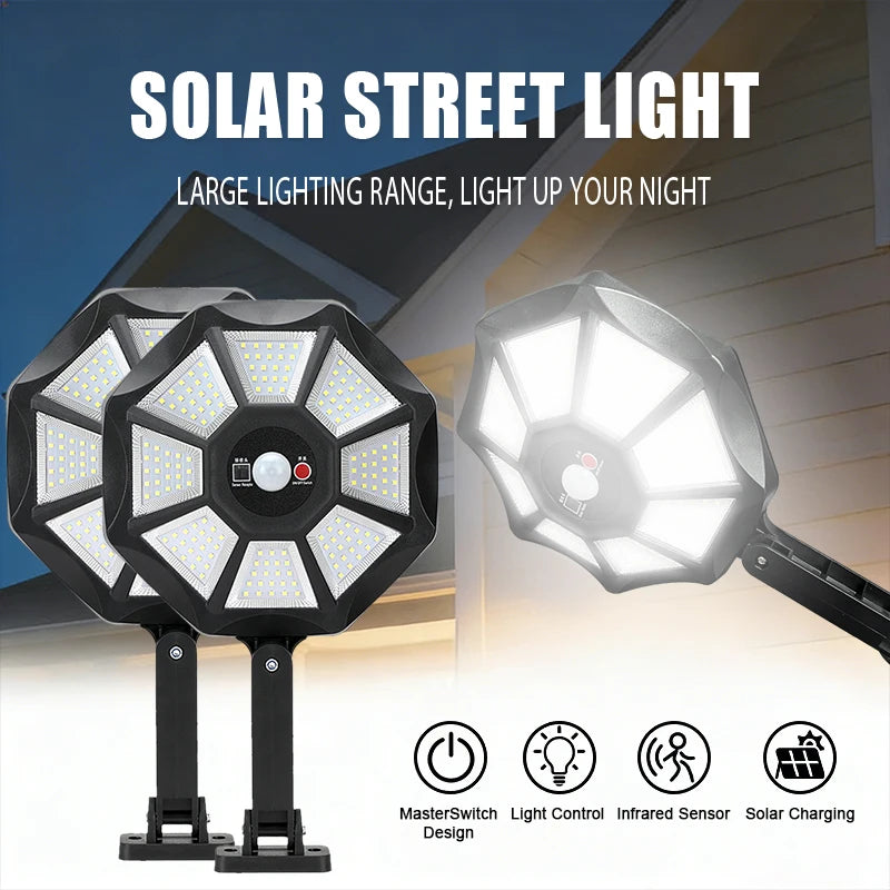 Solar Lights Outdoor 168LED 360° Adjustable Flood Light Dusk to Dawn 8 Sides Solar Outdoor Lights with Motion Sensor IP66 Waterproof Solar Street Lights Outdoor for Yard Pools