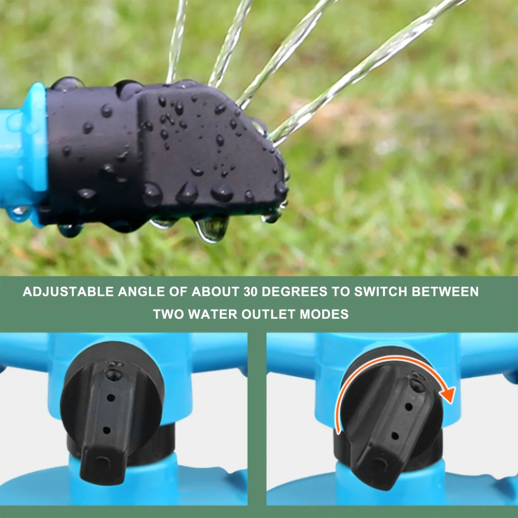 Blue rotating sprinkler nozzle with adjustable outlet angle for two spray modes
