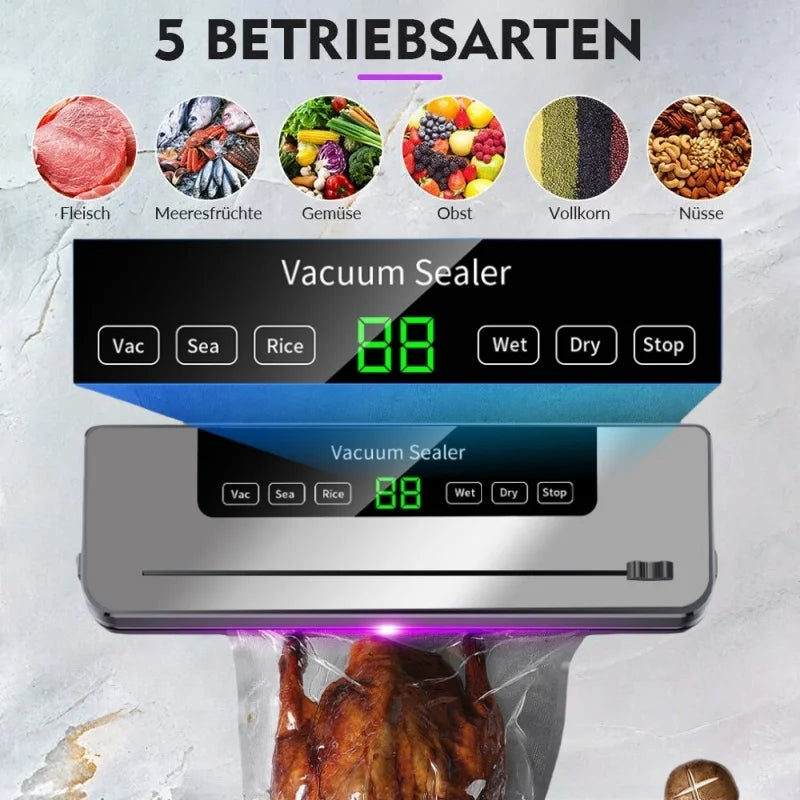 Electric Vacuum Sealer Food Storage Seal Touch Button Dry/Wet Built-in Cutter Kitchen Food Sealing Vacuum Packaging Machine