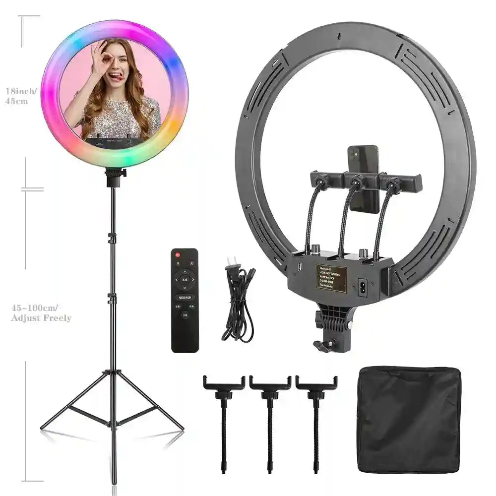 18 Inch RGB LED Ring Light with Tripod - Dimmable Studio Lighting SH-HXD-18RGB-03 Tidesmit
