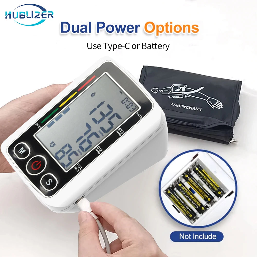 Blood Pressure Monitor Dual Result Display HD LED Arrhythmia Tonometer Digital Tensiometer Pressure Measure Arm Cuff Type