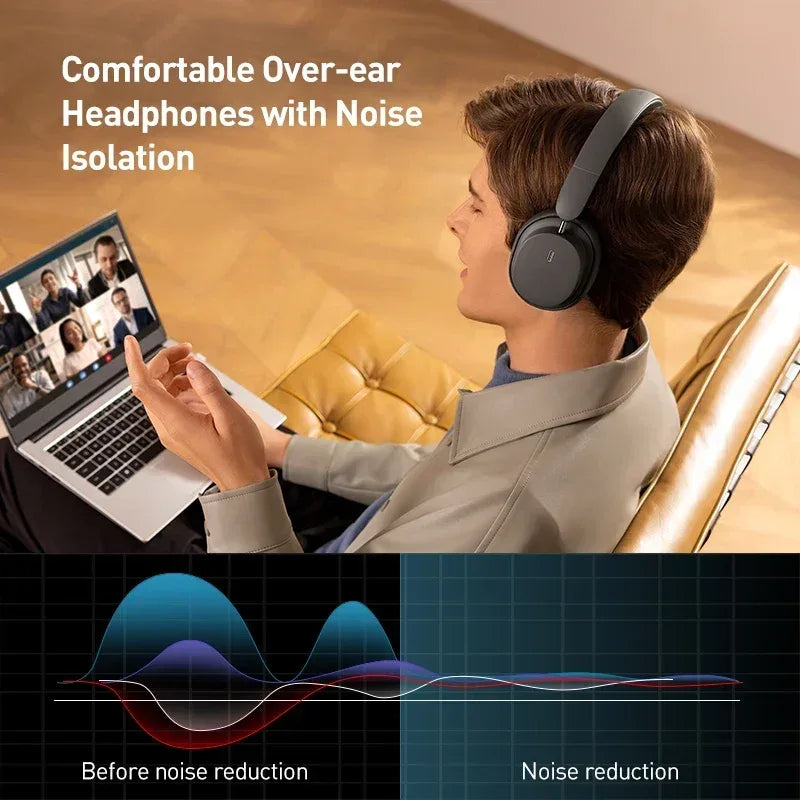 Baseus Wireless Headphones Bluetooth 5.3 HIFI Level Earphone 40mm Driver Foldable Over Ear Headsets 70H Playtime Spatial Audio Tidesmit