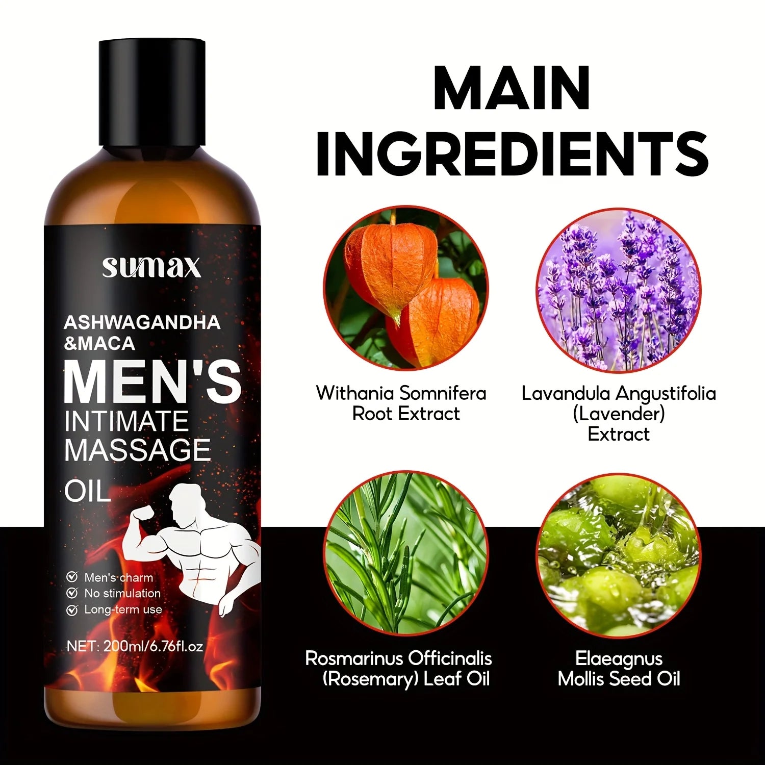 Ashwagandha & Mocha Men'S Massage Oil - Hydrating,Alcohol-Free, Non-Greasy Formula for Lasting Moisture,Ideal for All Skin Type