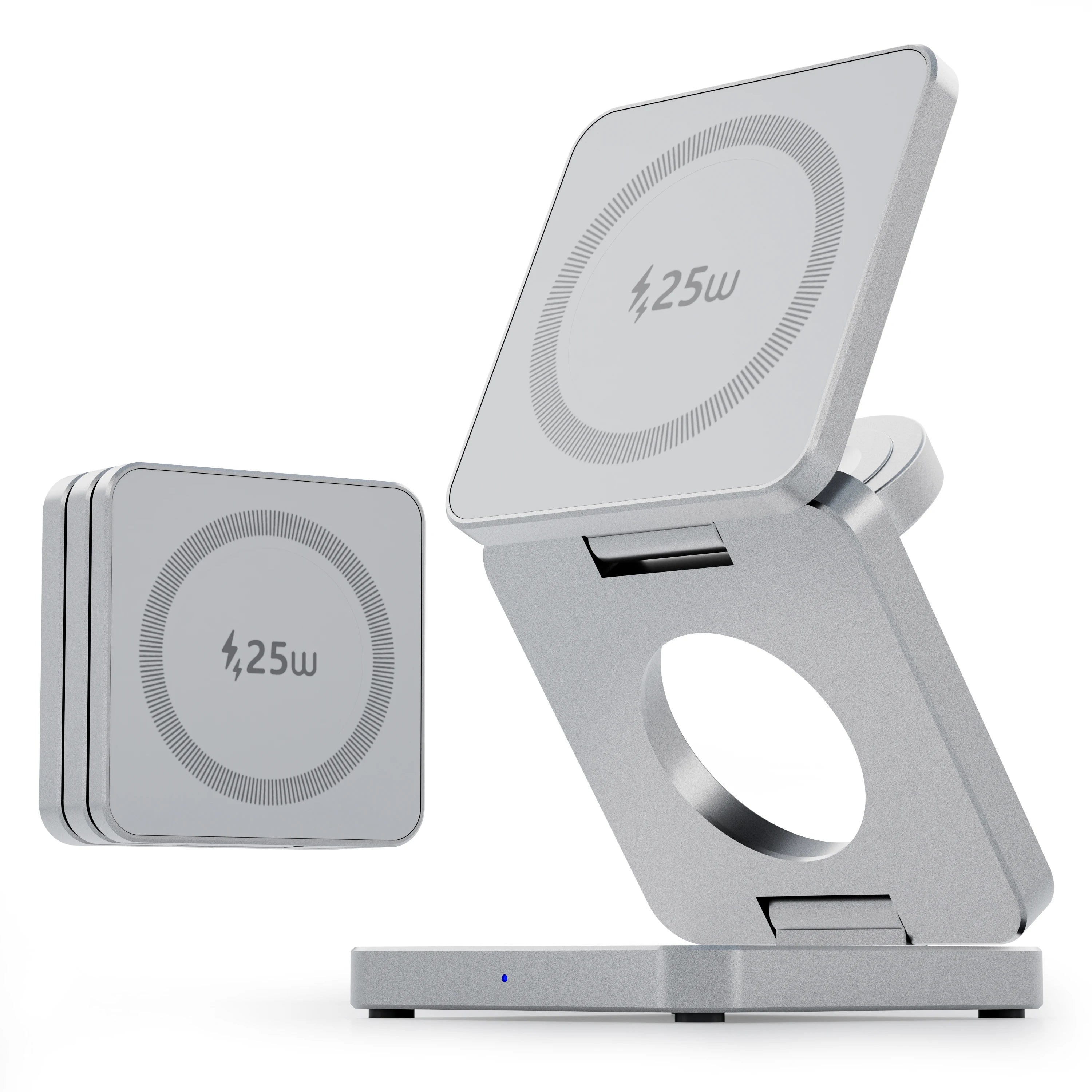 3-in-1 Magnetic Wireless Charger: 25W Qi2 Certified Foldable Stand qi2.2 25w Silver Tidesmit