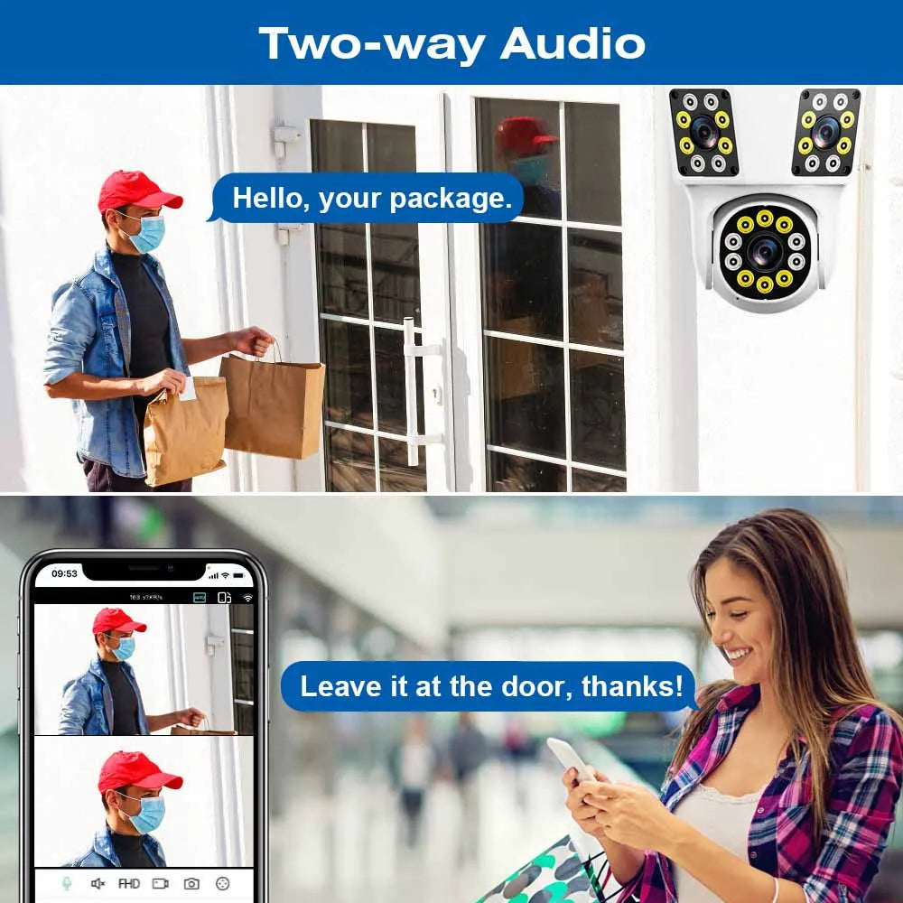 6K 12MP WiFi Outdoor Camera 3 Lens 3 SCREENS Ai Motion Tracking  PTZ 4K Video Camera Security surveillance Camera IPC360 Home