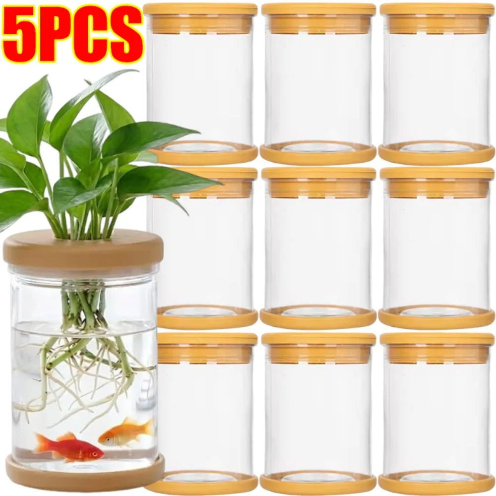 5/1PCS Transparent Hydroponic Flowerpot Hydroponic Plant Container with Soft Stopper Non Slip Bottom Home Office Gardening Pots