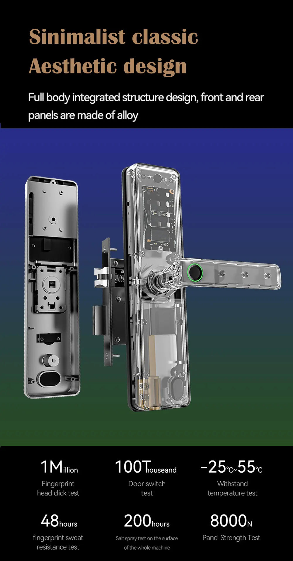 Keyless Tuya Bluetooth APP Digital Biometric Fingerprint Electric Smart Door Handle Key Card Lock with 5050 72 85 Mortise