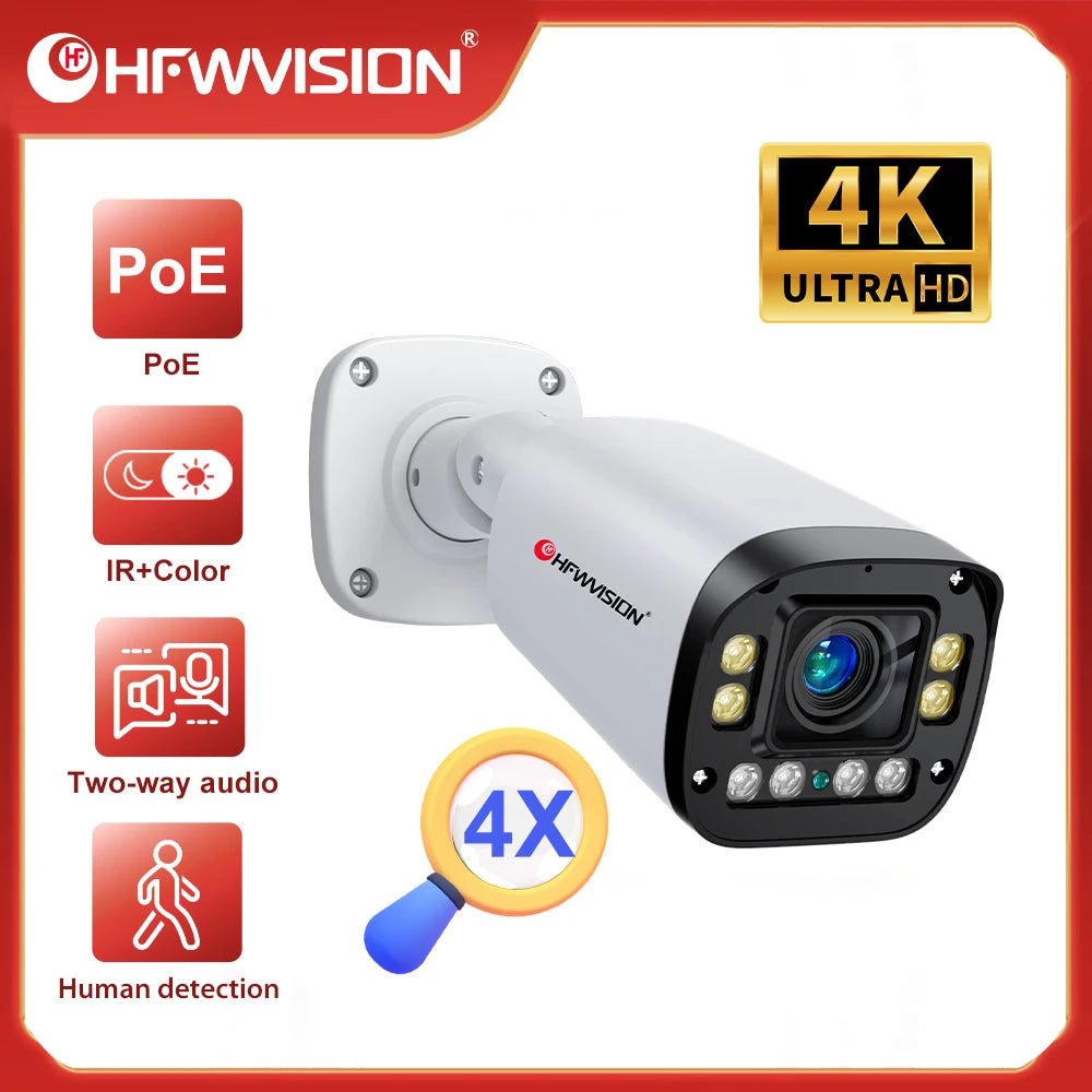 4K 8MP Auto Focus Poe Ip Camera  AI Face Detection Humanoid Video Surveillance Cameras Home Security Camera Outdoor CCTV