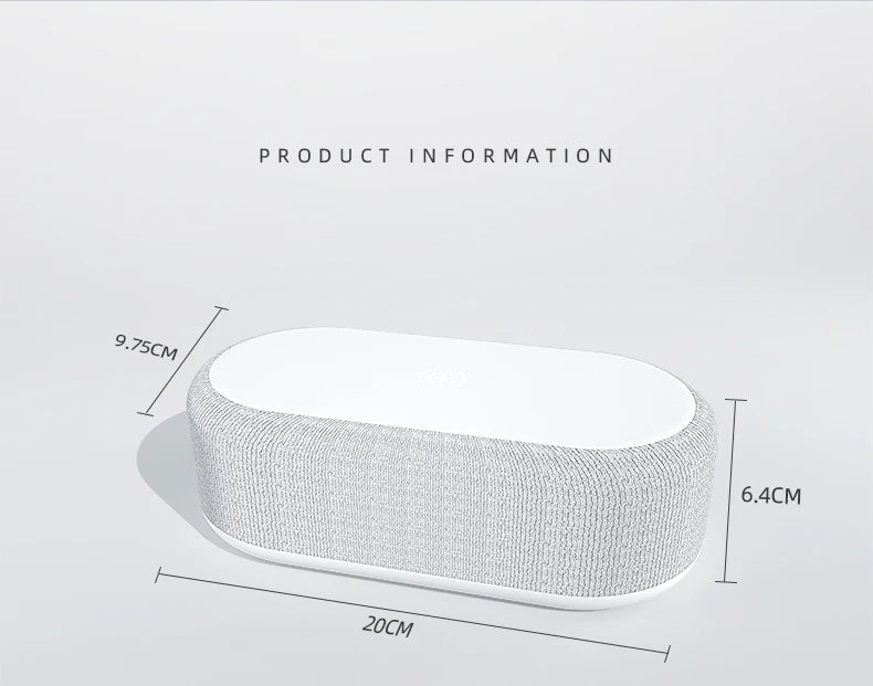 Portable Bluetooth Speaker with Wireless Charger and Alarm Clock - White Tidesmit