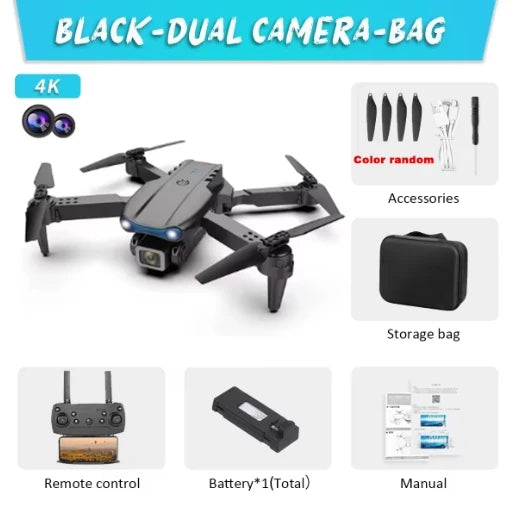 4K Camera Drone: Foldable Dual Lens WiFi RC Quadcopter for Beginners Black-Dual-4K-Bag Tidesmit