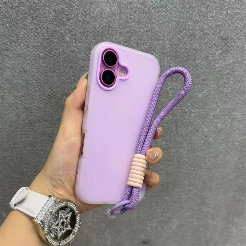iPhone 15 Pro Max Matte Case with Wrist Strap - Slim Shock-Absorbing Cover Purple Tidesmit