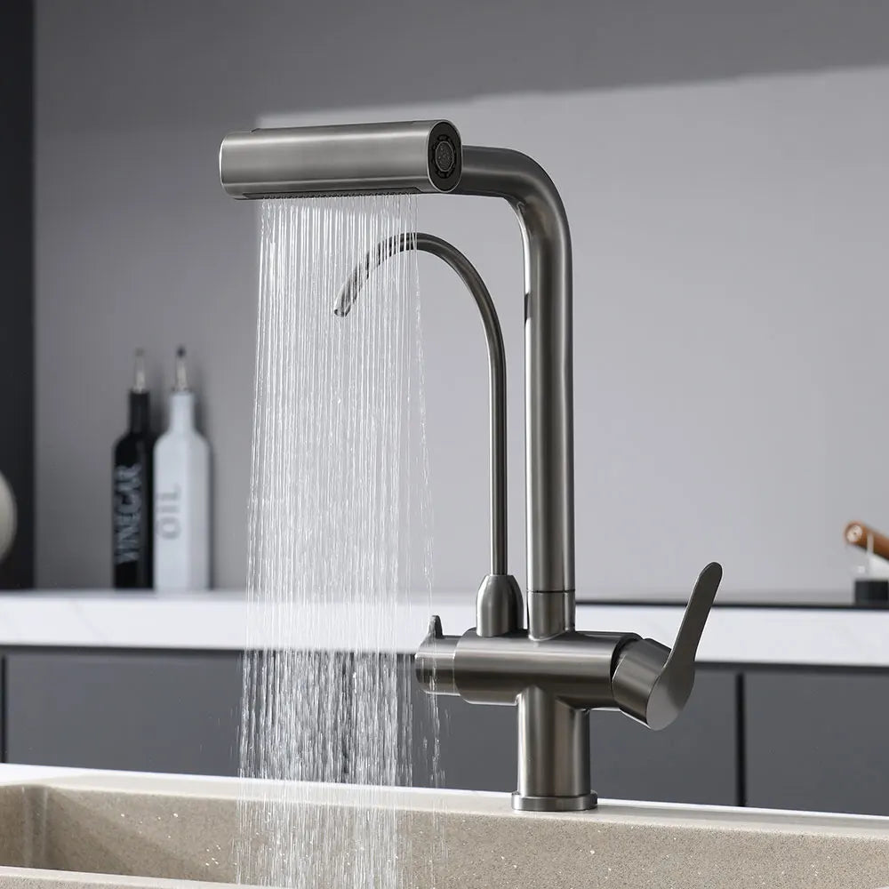 Waterfall Faucet 4 Modes Multi-functional Pure Hot Cold Water Kitchen Faucet Sprayer Sink Wash Tap 360° Rotation