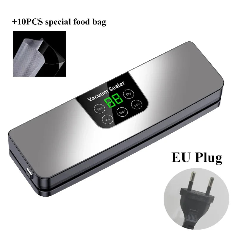 Electric Vacuum Sealer Machine Dry/Wet Food Packaging Seal To Keep Fresh Touch Buttons Digital Display Detachable Cleaning