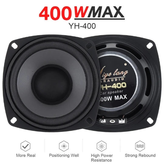 400W MAX 2-way car speaker pair with woofer cones and mounting holes