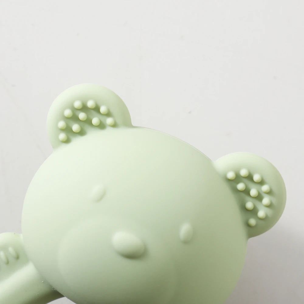 Baby Silicone Teether Bear Hand Bell Food Grade Teether Toys Rattle Baby 0-12 Months Silicone Sensory Toys Silicone Teething Toy
