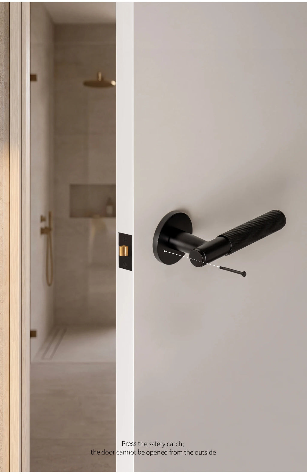 DOOROOM Brass Door Lock Set Modern Knurled Matte Black Interior Door Lock Decorative Lock Privacy Lock Passage Lock