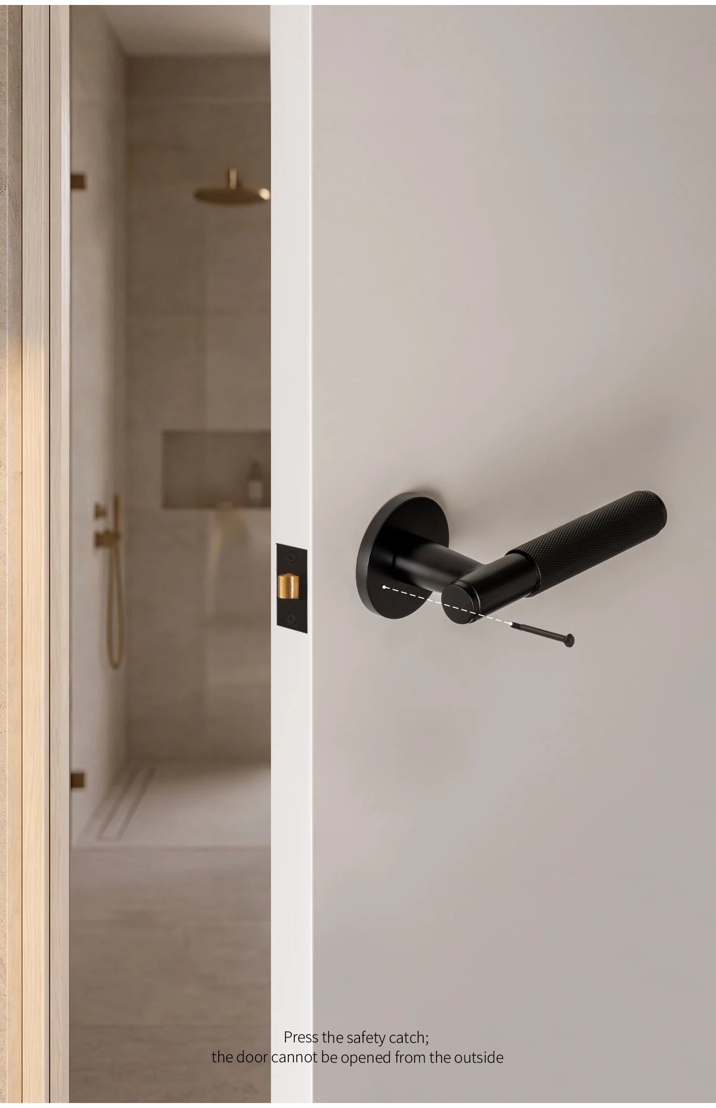 DOOROOM Brass Door Lock Set Modern Knurled Matte Black Interior Door Lock Decorative Lock Privacy Lock Passage Lock