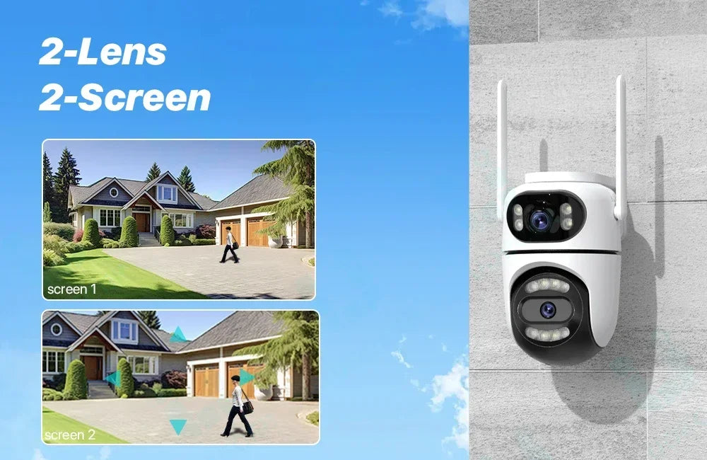 8MP 4K HD Wifi PTZ Camera iCsee APP Dual Lens Dual Screens Video Surveillance IP Camera Ai Tracking Outdoor Home Security CCTV