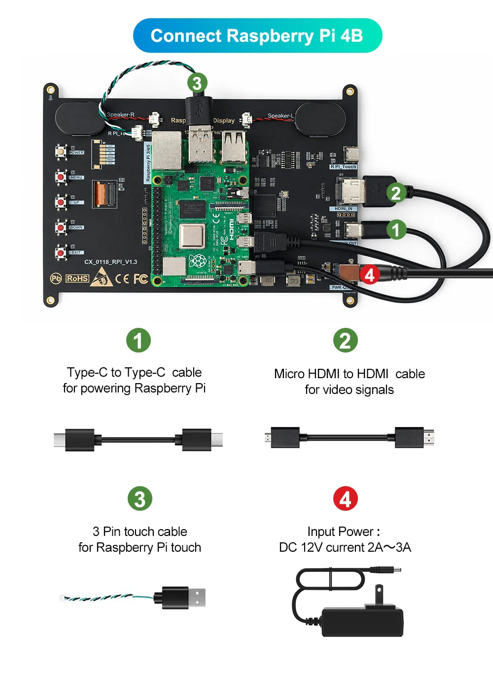 8 Inch Raspberry Pi Touch Monitor 1920×1200 IPS 10-Point Touch Screen Built-in Speaker HDMI Display for Pi 5 4B PC Case 3D Print