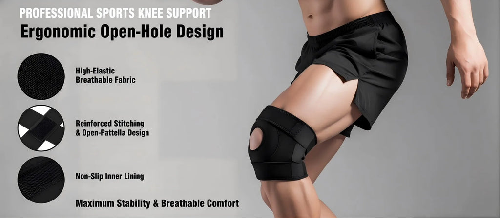 VBOSI Adjustable Open Patella Knee Support Brace Anti-slip Knee Pad for Arthritis Pain Relief Sports Fitness Running