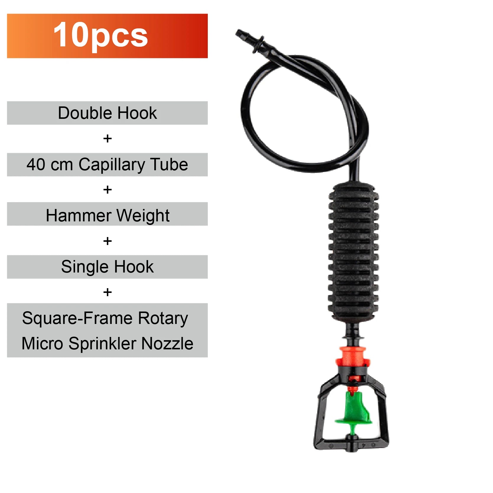 Hanging square-frame rotary micro sprinkler nozzle with black tube and green valve insert