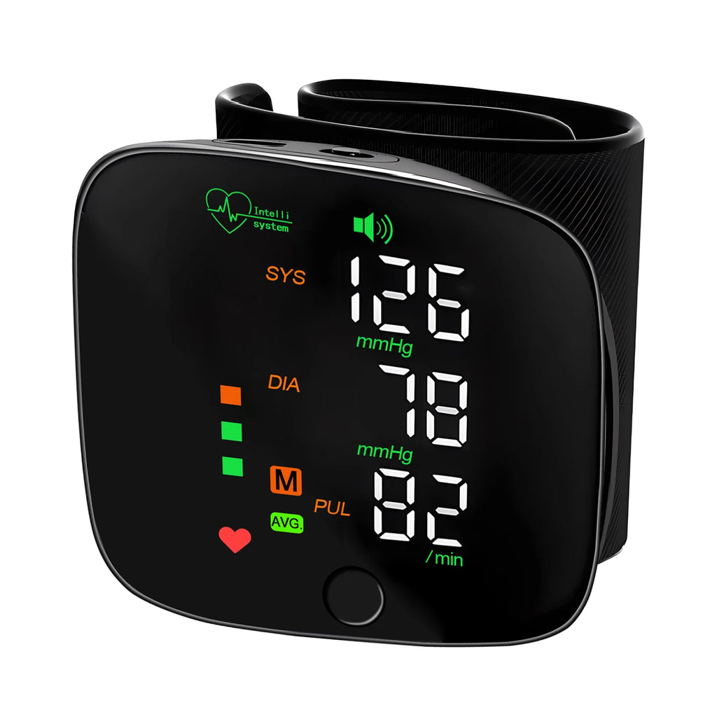 Touch Screen LED Rechargeable Wrist Blood Pressure Monitor English Voice Broadcast Tonometer BP Monitor Pulse
