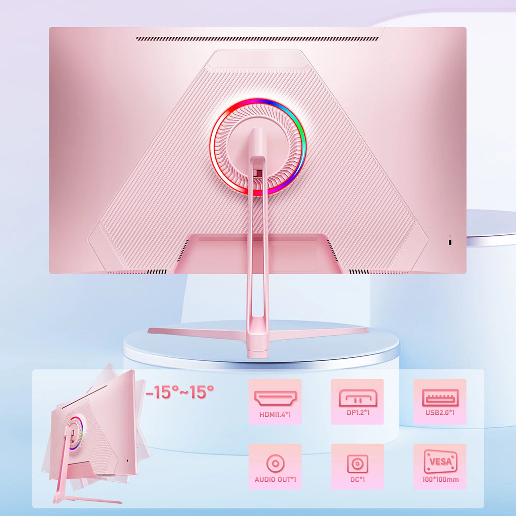 FYHXele 24" 200Hz Gaming Monitor FHD 1080P Fast IPS 1ms FreeSync 99% sRGB HDMI DP USB VESA Mountable Pink