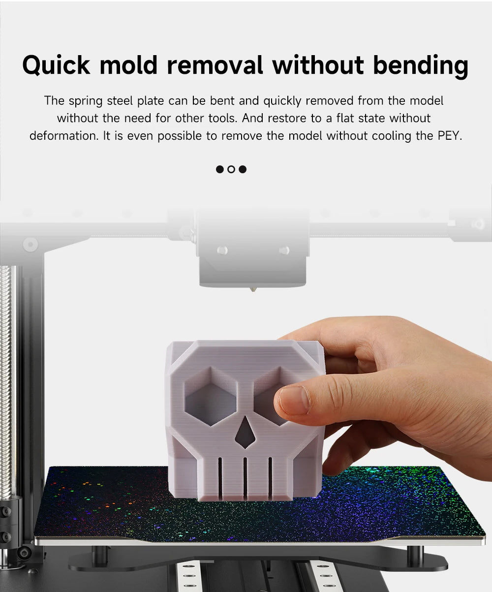 235x235 magnetic spring steel build plate for Ender 3, PEY/PEO surface for easy, deformation-free 3D model removal.