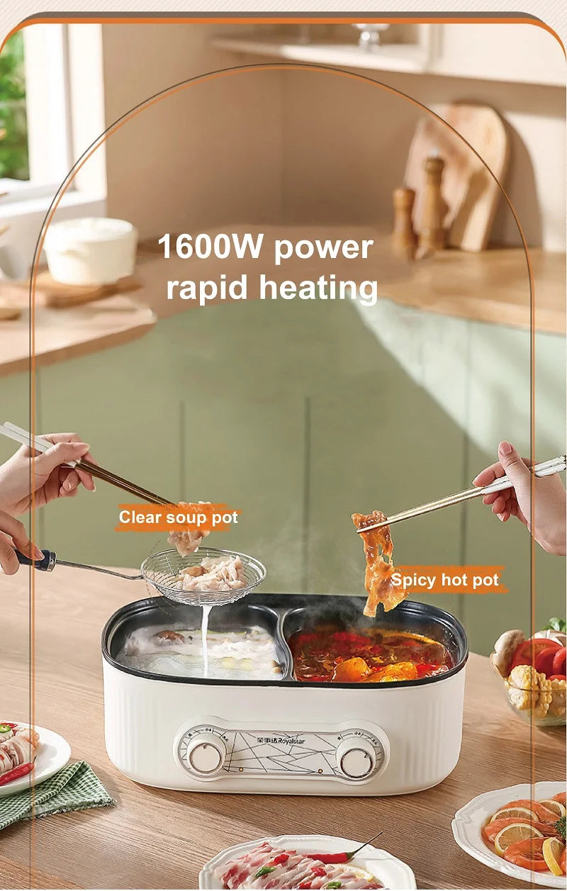 6L electric hot pot, 1600W power unit with dual control knobs and inner pot
