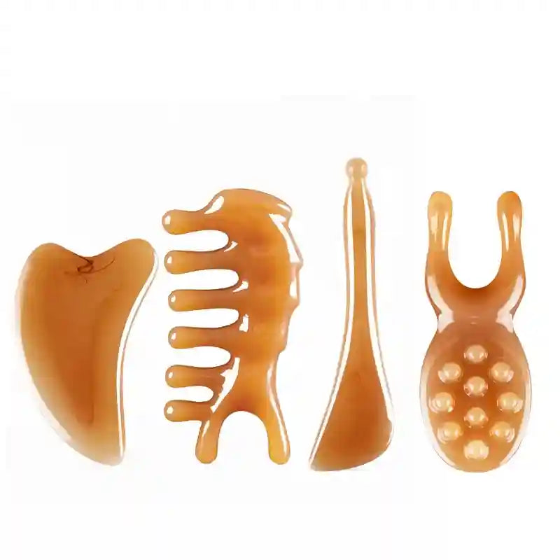 Gua Sha Scraping Massage Tool Set - Face & Body Resin Sculpting Eye Massage Instrument 4 Pcs Tidesmit