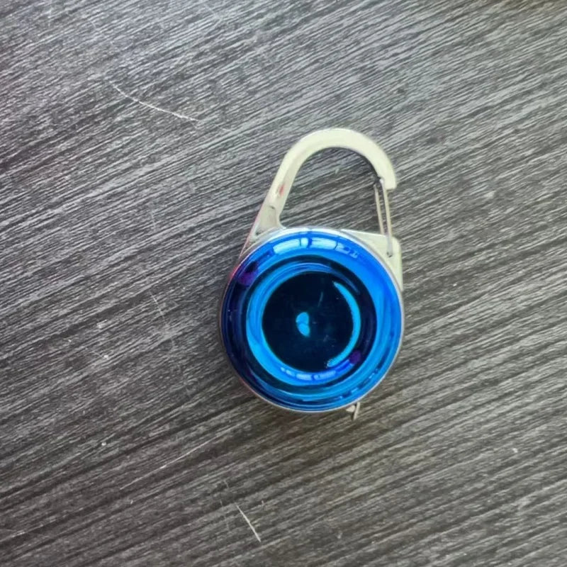 Blue round bubble vial level tool with arched handle and metallic base