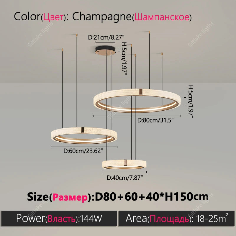 Modern Round LED Ring Light – Adjustable Minimalist Pendant 40-80cm TypeB 80cm 60cm 40cm Tidesmit