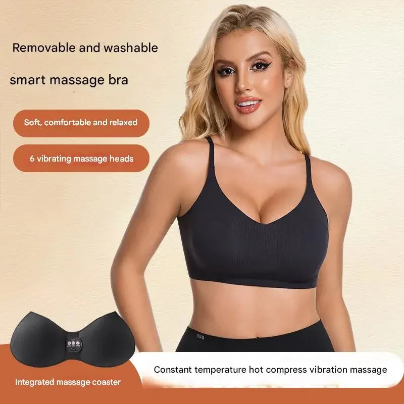 Electric Breast Massager Bra with 6 Vibration Heads - Black Relaxation Treatment Tidesmit