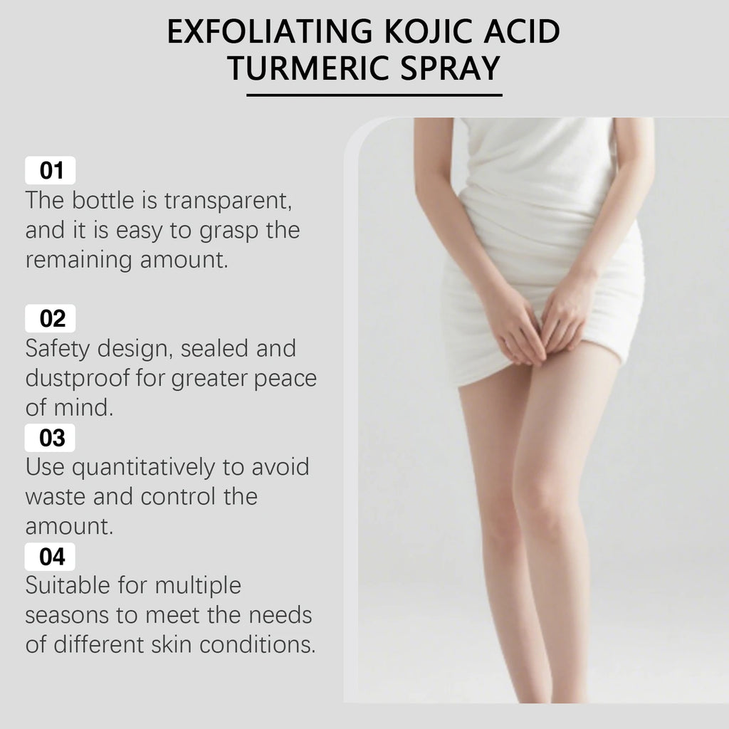 Easy Spray On Body Exfoliator Kojic Acid Turmeric Formula for Dark Elbows Improves Skin Texture & Dullness Rinse Off Gentle Peel
