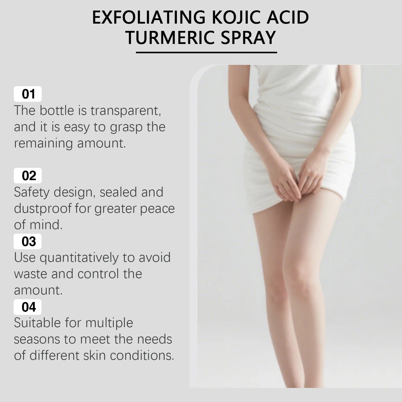 Easy Spray On Body Exfoliator Kojic Acid Turmeric Formula for Dark Elbows Improves Skin Texture & Dullness Rinse Off Gentle Peel