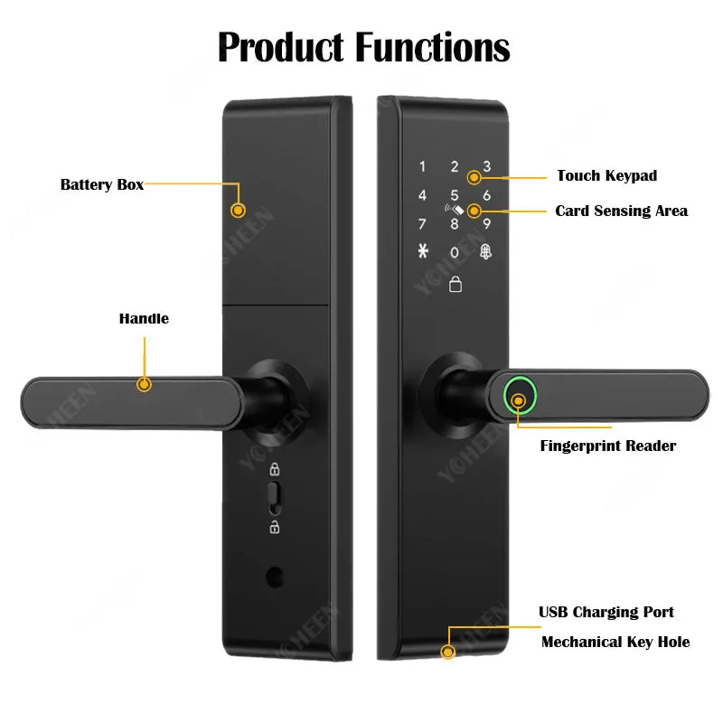 Keyless Tuya Bluetooth APP Digital Biometric Fingerprint Electric Smart Door Handle Key Card Lock with 5050 72 85 Mortise
