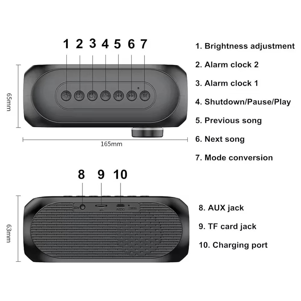 Wireless Bluetooth Speaker Alarm Clock Portable Radio FM Subwoofer Sound Box Music Mini Lamp Woofers Caixa De Som Coluna Bocina