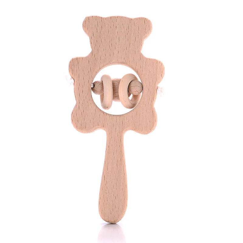 1Pcs Animal Shape Baby Wood Teether Rabbit Owl Beech Wooden Ring Teether Nursing Pendant Baby Rattles Chew Toys