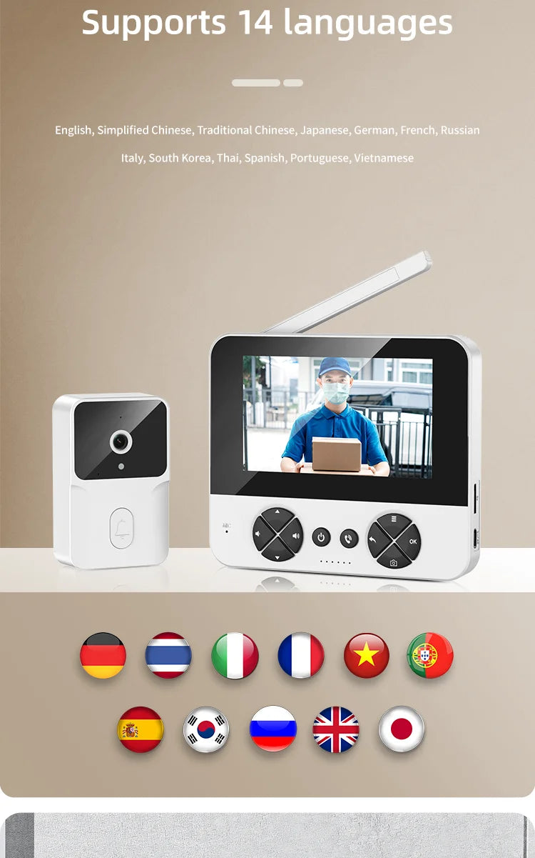 4.3 "visual electronic doorbell 100-degree wide-angle ultra-long standby infrared night vision intelligent cat eye monitoring